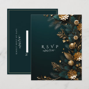 Winter Hochzeitskiefern mit Goldenen Kiefernnadeln RSVP Karte