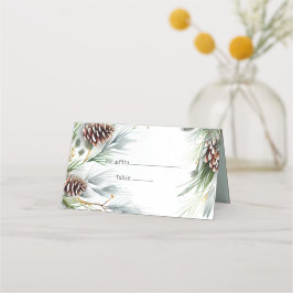 Winter Hochzeitskiefern Schneekiefern Branchen Platzkarte