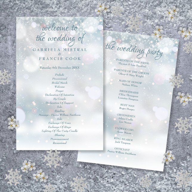 Winter-Hochzeitsprogramm für die ersten Schneefloc (First Snowflakes Winter Wedding Program)