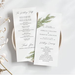 Winter-Hochzeitsprogramm für Pine Tree Branch Menükarte
