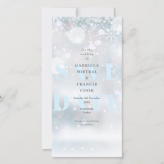 Winter-Hochzeitssnowflakes Save the Date (Vorderseite)