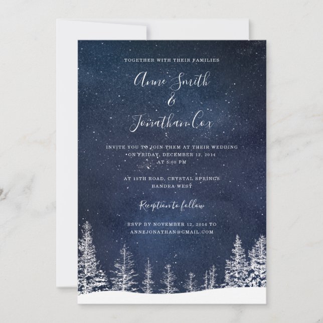Winter Hochzeitssnowstars Navy Blue White Wedding Einladung (Vorderseite)