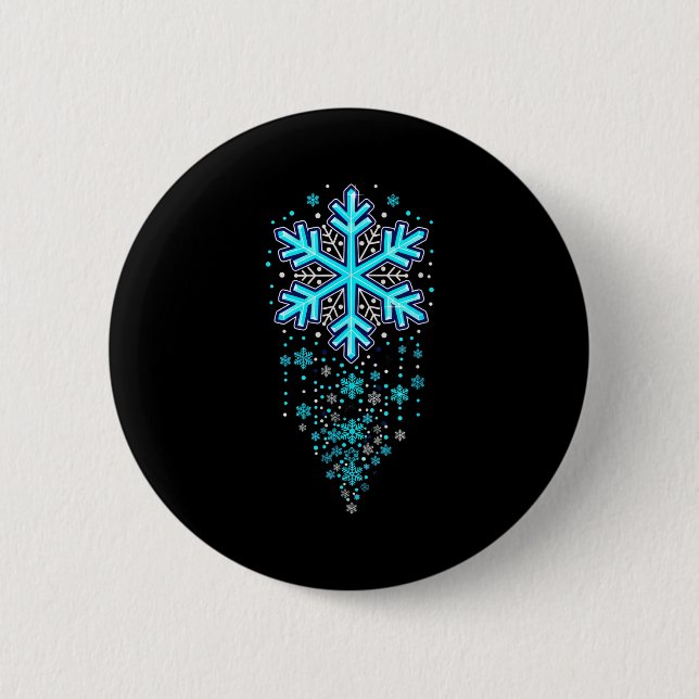 Winter Holiday Apparel - Blue Snowflake Cascade, I Button (Vorderseite)