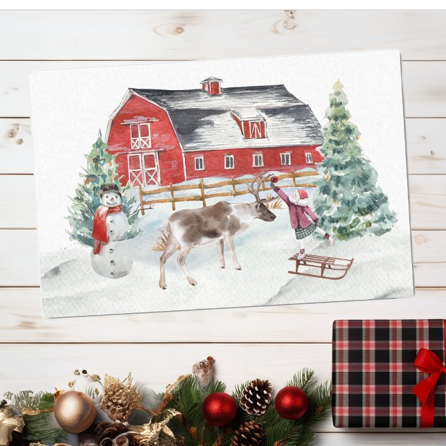 Winter Holiday Barn Reindeer Girl Seidenpapier (Von Creator hochgeladen)