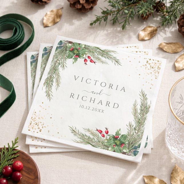 Winter Holiday Botanische Grüne Hochzeit Serviette (Von Creator hochgeladen)