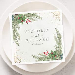 Winter Holiday Botanische Grüne Hochzeit Serviette