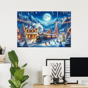 Winter Holiday Express Züge Malerei Poster