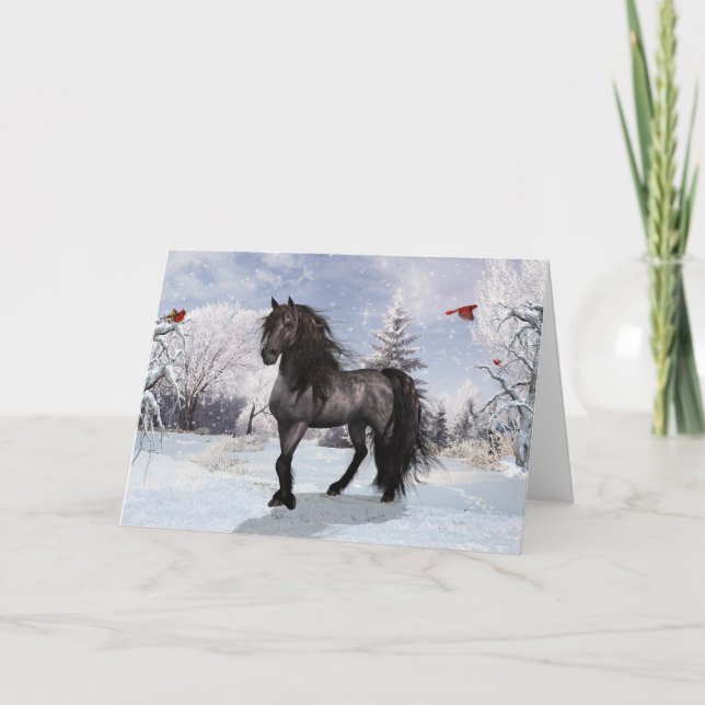 Winter Holiday Friesian Horse 2024 Karte (Vorderseite)