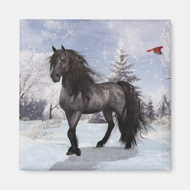 Winter Holiday Friesian Horse 2024 Magnet (Vorne)
