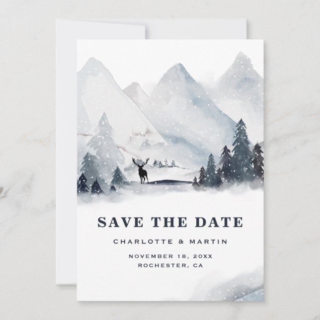 Winter Holiday Mountain Buck Wedding Save The Date (Vorderseite)
