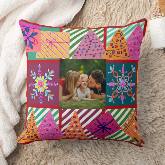 Winter Holiday Patchwork Foto Kissen (Decke)