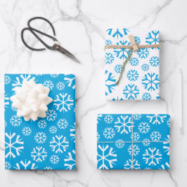 Winter Holiday Pattern: Weiße und blaue Schneefloc Geschenkpapier Set