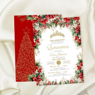 Winter Holiday Red Flor de Pascua Quinceñera Einladung
