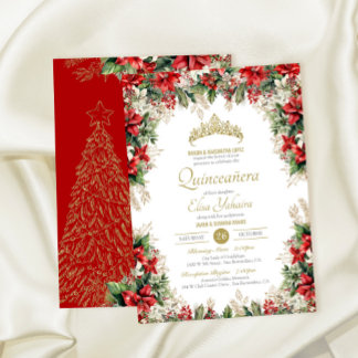 Winter Holiday Red Flor de Pascua Quinceñera Einladung