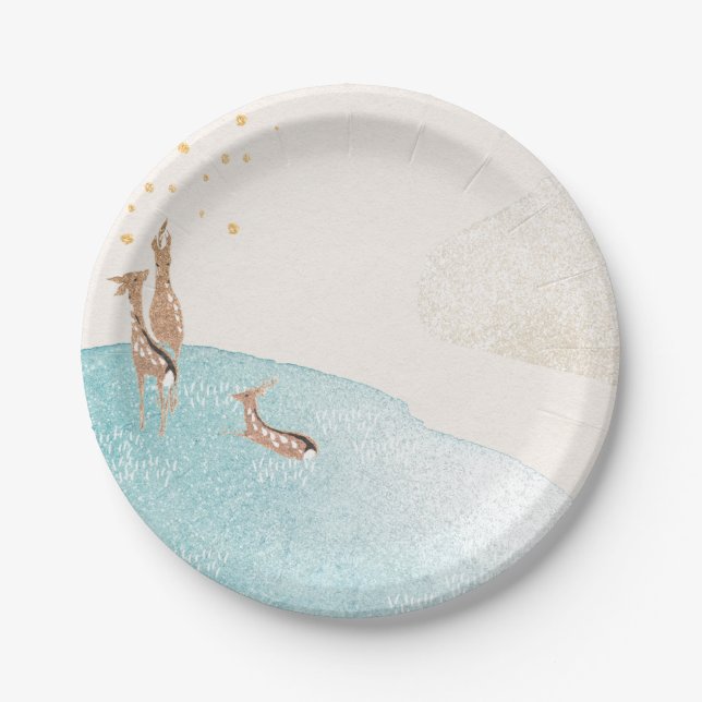 Winter Holiday Rentier Pappteller (Vorderseite)
