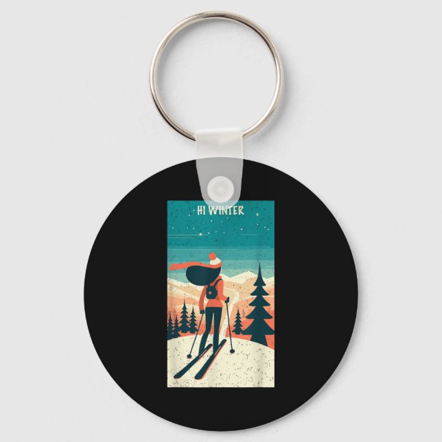 Winter Holiday Ski Christmas X-mas Skiing Skier Wo Schlüsselanhänger (Vorderseite)
