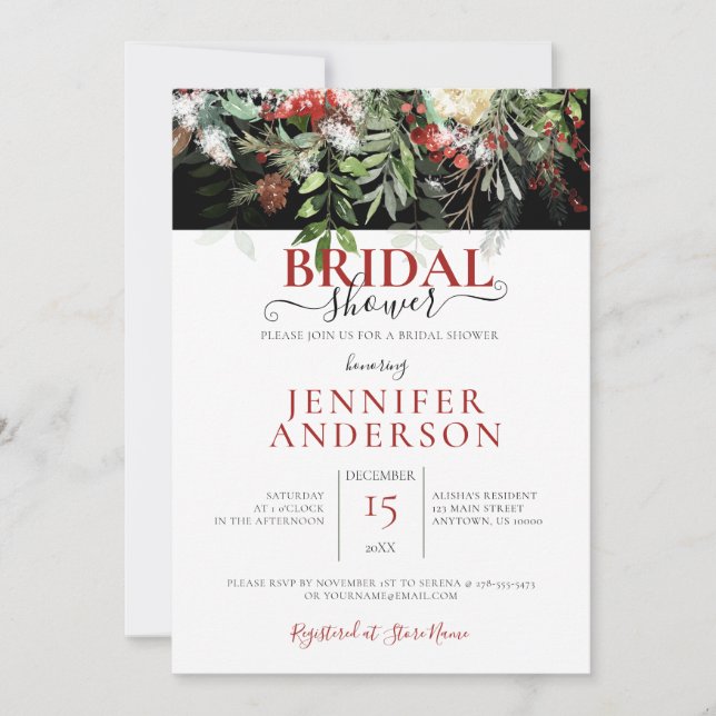 Winter Holiday Watercolor Floral Arrangeur Dusche Einladung (Vorderseite)