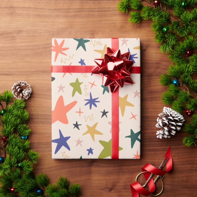 Winter Holiday with Colorful Star Pattern Geschenkpapier (Feiertagsgeschenk)