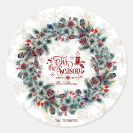 Winter Holiday Wreath 'Das ist die Jahreszeit Mong Runder Aufkleber