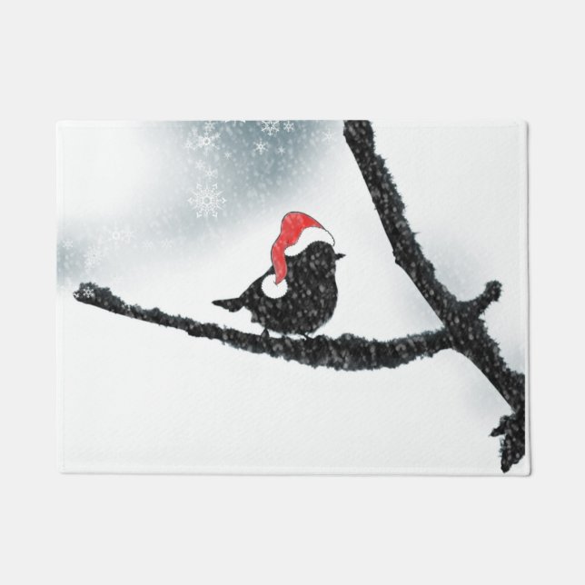 Winter Holidays Bird Snowy Branch Fußmatte (Vorderseite)