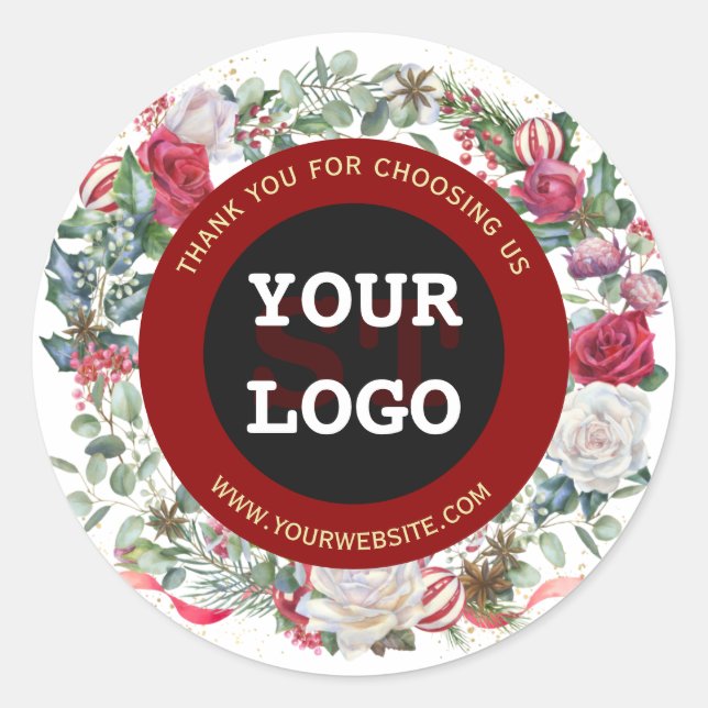 Winter Holidays Gold Red Black Monogram Dein Logo Runder Aufkleber (Vorderseite)