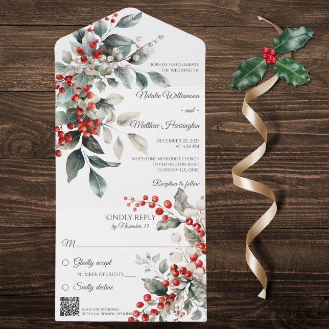 Winter Holly Berry mit QR Code All In One Einladung (Von Creator hochgeladen)