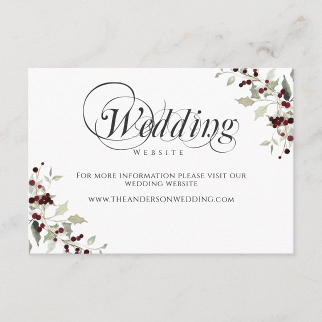 Winter Holly Berry Wedding Website Enclosure Card Begleitkarte (Vorderseite)