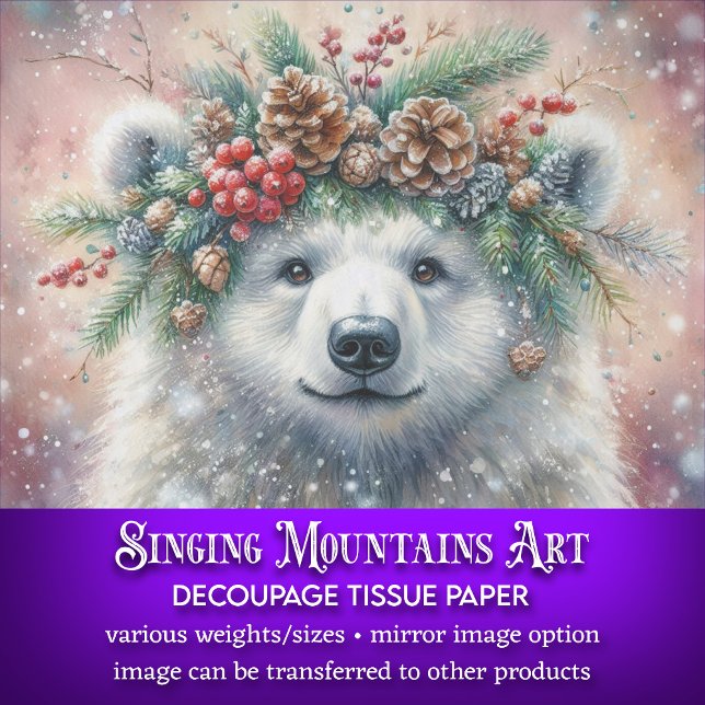 Winter Holly Crown Polar Bear Decoupage Seidenpapier (Von Creator hochgeladen)