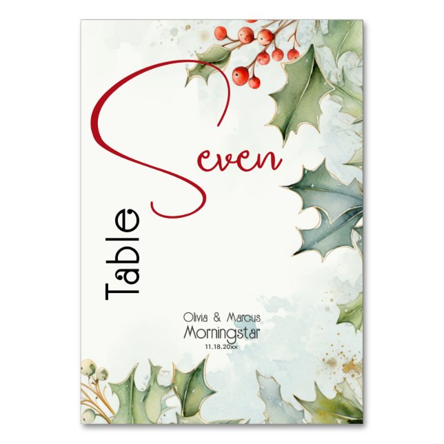 Winter Holly und Berries Tischnummer (Rückseite)