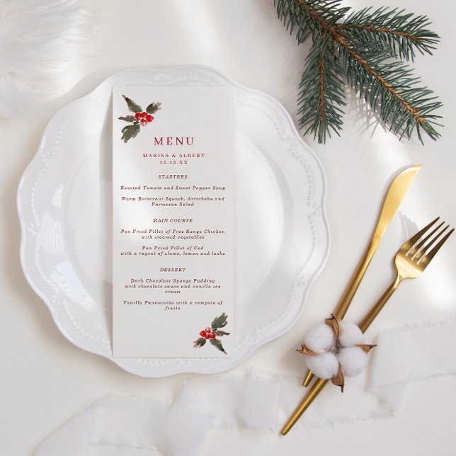 Winter Holly Wedding Menu Menükarte (Von Creator hochgeladen)