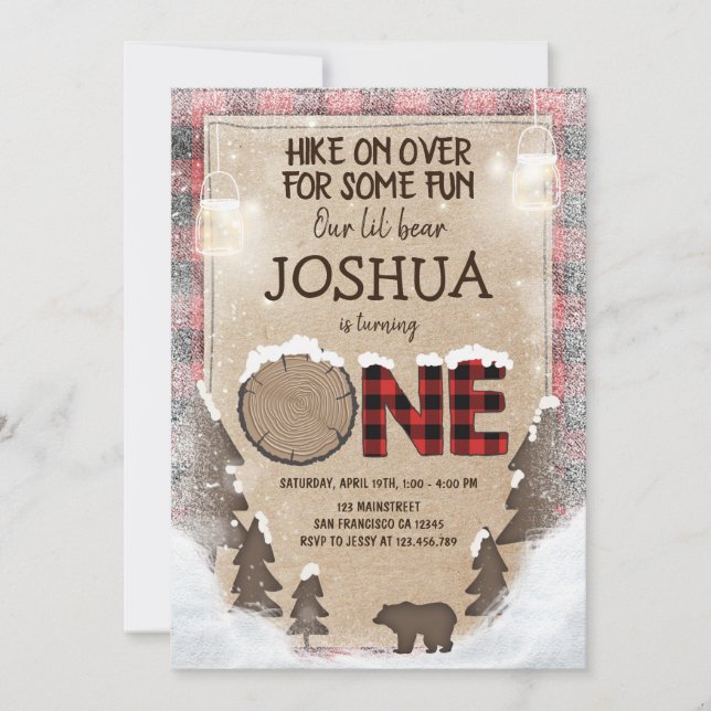 Winter-Holzfäller-Geburtstags-Einladungs-Waldland Einladung (Vorderseite)