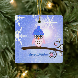 Winter, Hoot Owl, Keramikornament