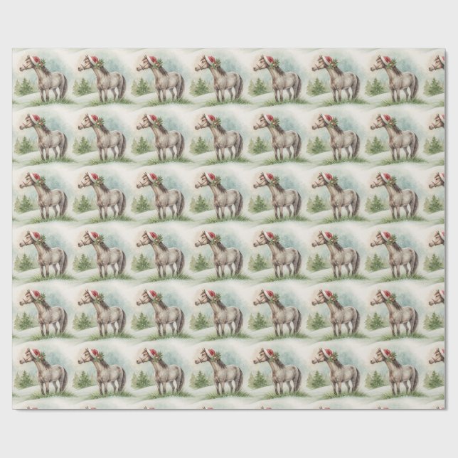 Winter Horse Gift Wrap with Santa Hat Geschenkpapier (Flach)