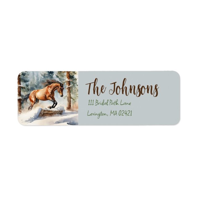 Winter Horse Jumping Weihnachtsadresse Label (Vorne)