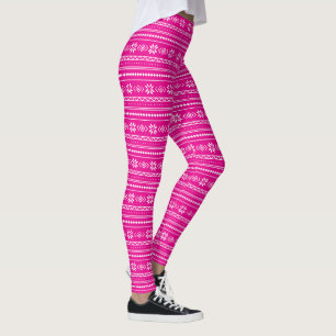 Winter Hot Pink und White Nordic Snowflake Leggings