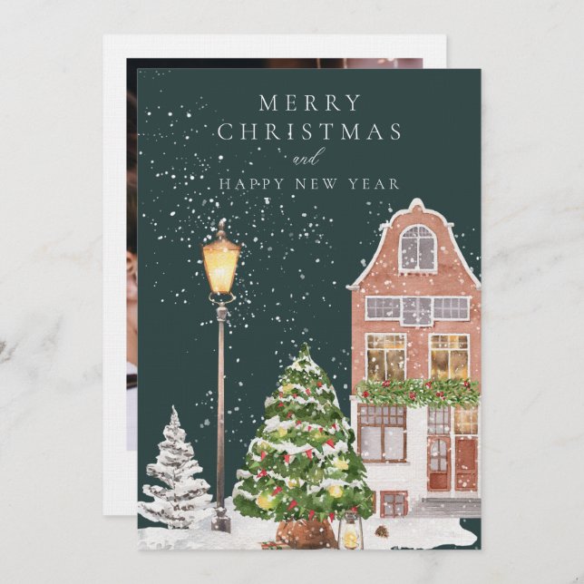 Winter House Foto Weihnachtskarte Einladung (Vorne/Hinten)