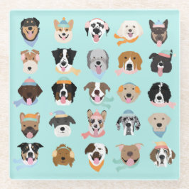 Winter Hund Gesichter Glasuntersetzer