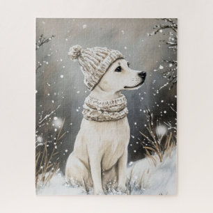 Winter-Hund-Strickmütze Schnee Puzzle