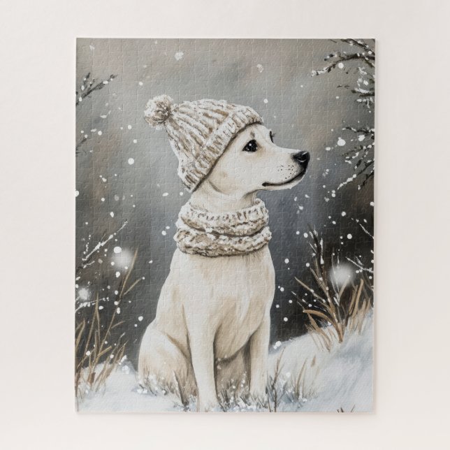 Winter-Hund-Strickmütze Schnee Puzzle (Vertikal)