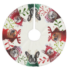 Winter Hunde Rot & Grün auf Creme Tree Skirt Polyester Weihnachtsbaumdecke