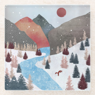 Winter Hunting Fox Glasuntersetzer
