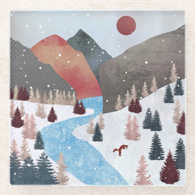 Winter Hunting Fox Glasuntersetzer (Vorderseite)