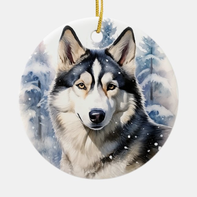 Winter Husky Keramik Ornament (Vorne)