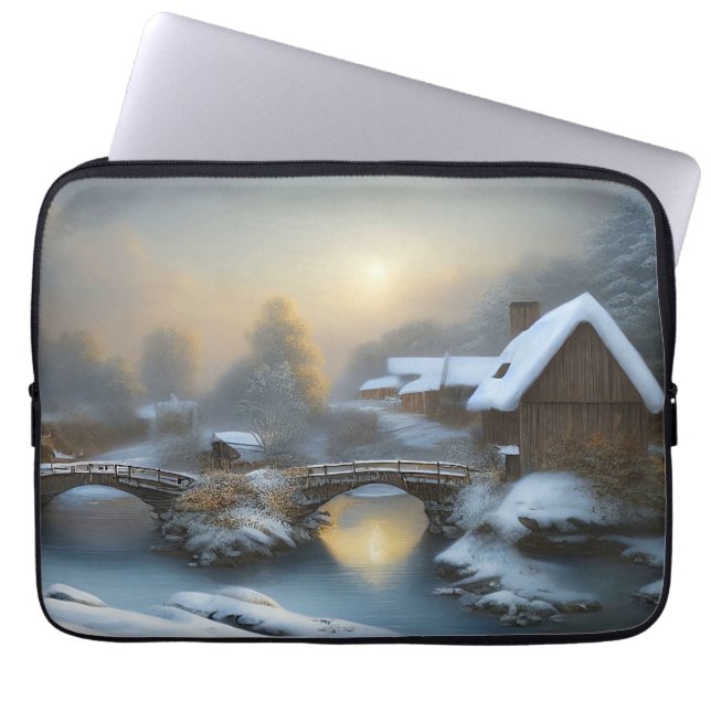 Winter-Hütte-Szene Laptop-Sieb Laptopschutzhülle (Vorderseite)