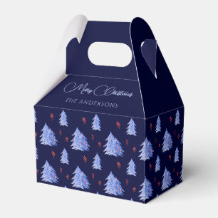 Winter Ice Blue Trees Holly Berries Navy Weihnacht Geschenkschachtel