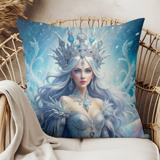Winter Ice Queen Fantasy Art Throw Pillow Kissen