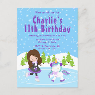 Winter Ice Skaten Birthday Braun Girl del Malcanto Postkarte