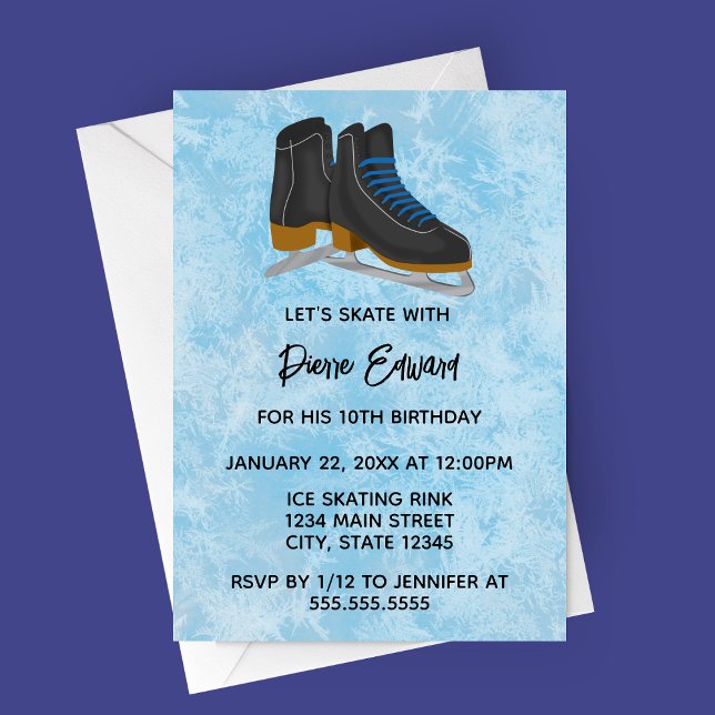 Winter Ice Skates Birthday Invitation Einladung (Black Figure skates, Winter Ice Skating Birthday Party)