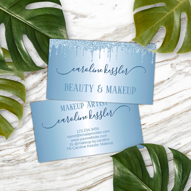 Winter Ice Sky Blue Silver Glitzer Glitzern Tropfe Visitenkarte (Von Creator hochgeladen)