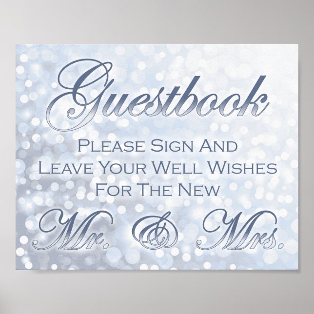 Winter Icy Blue Wedding Gästebuchunterschrift Poster (Vorne)